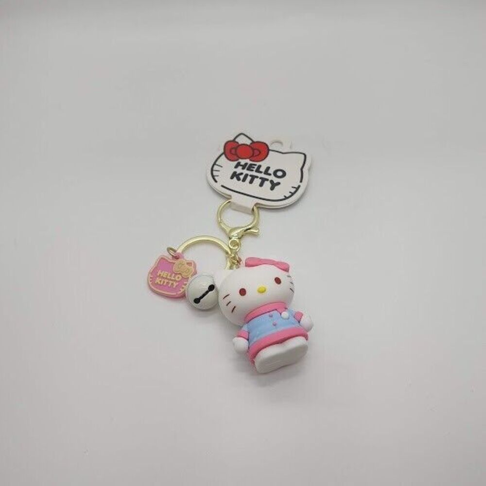 Hello Kitty Pink and Blue Bell 3D Silicone Figure Keyring Keychain Clip-on New